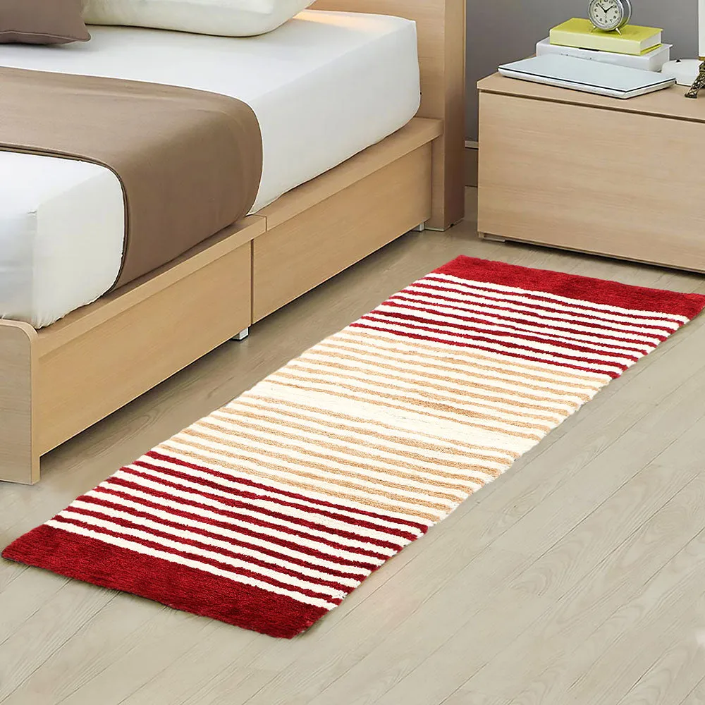 Red & White Striped Polyester Bedside Runner