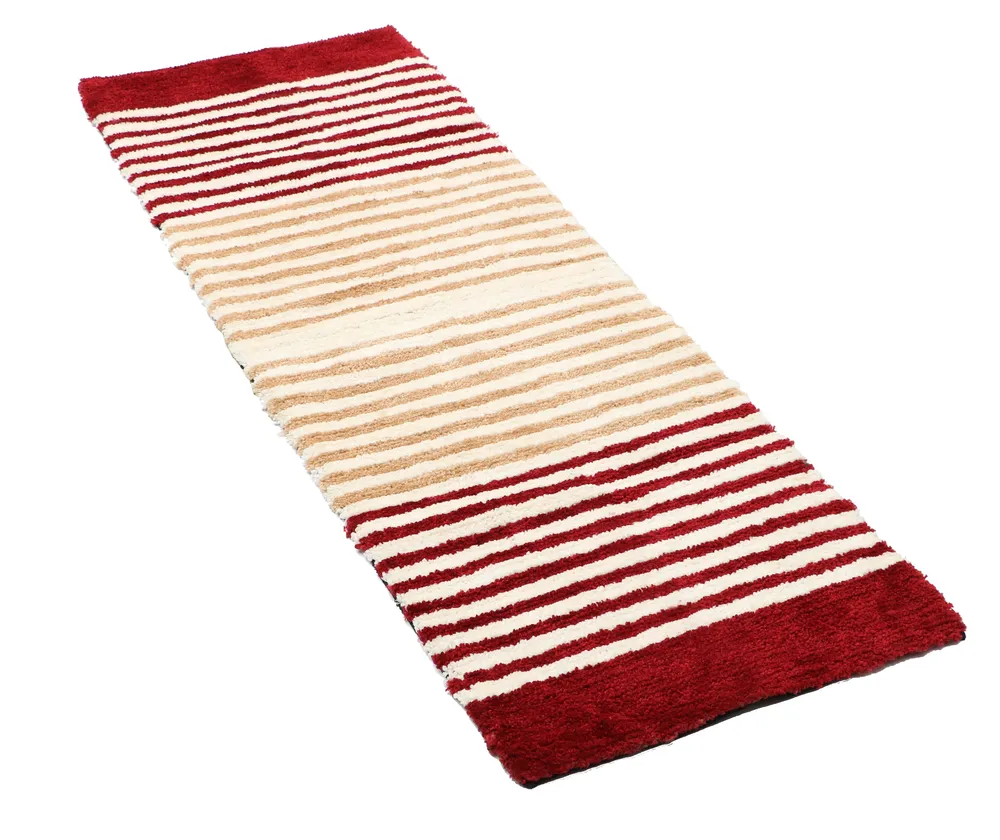 Red & White Striped Polyester Bedside Runner