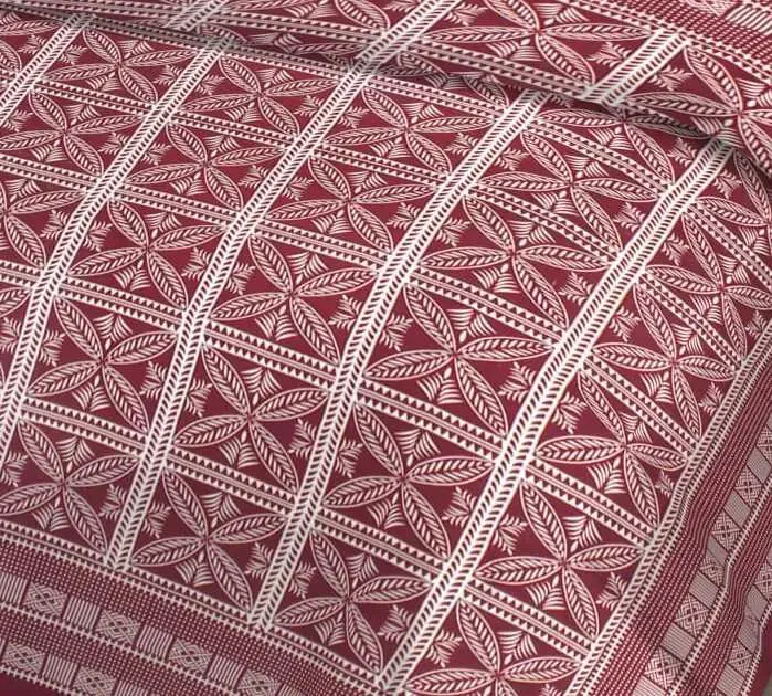 Red & White Traditional Print 144 TC Cotton Double Bedsheet with Pillow Covers