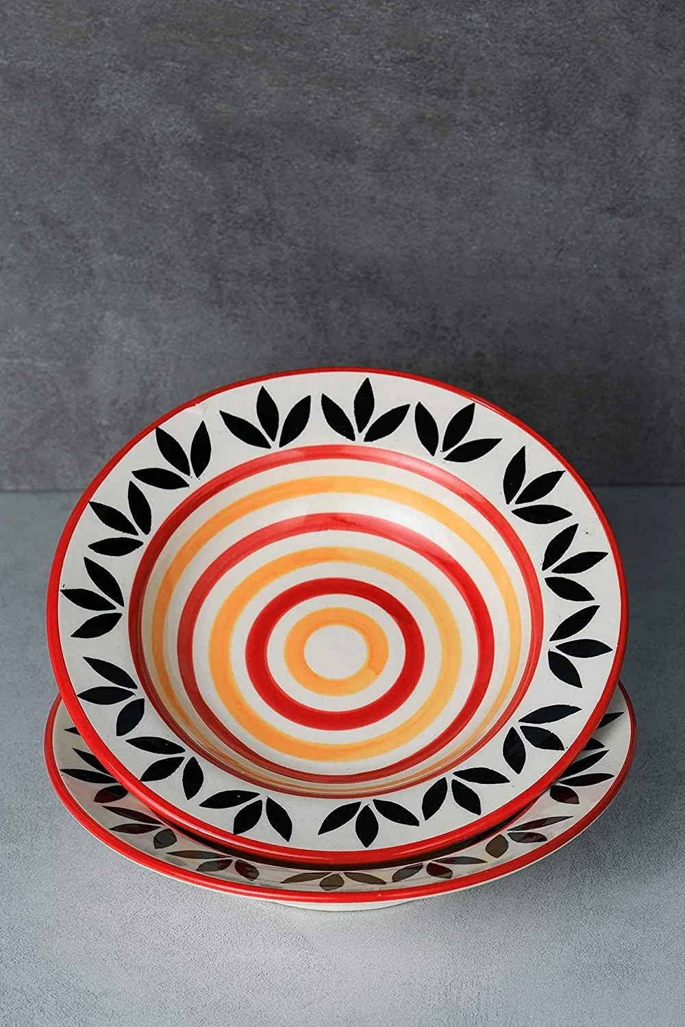 Red & Yellow Painted Pasta Plates Set Of 2