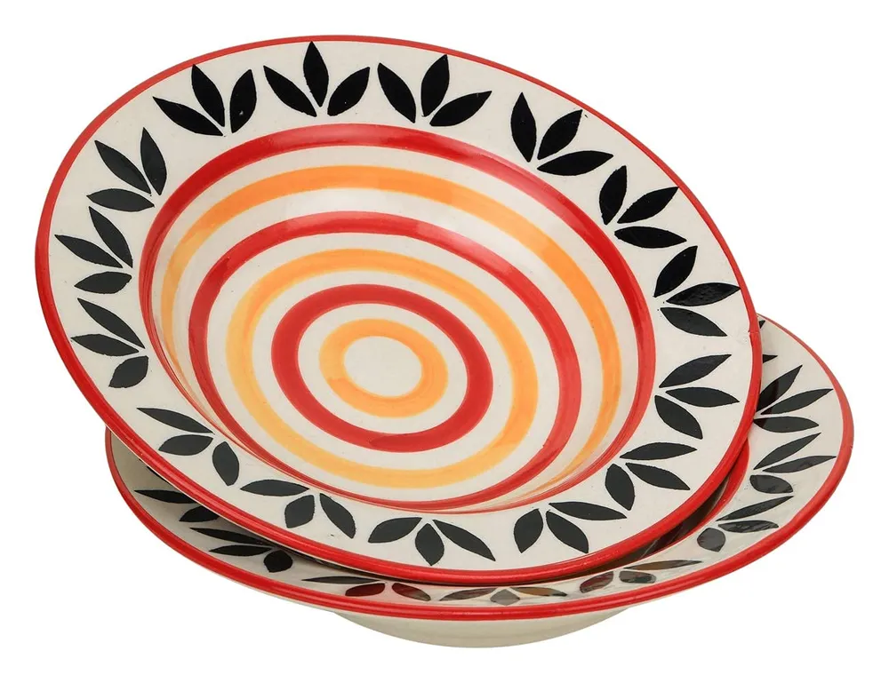 Red & Yellow Painted Pasta Plates Set Of 2