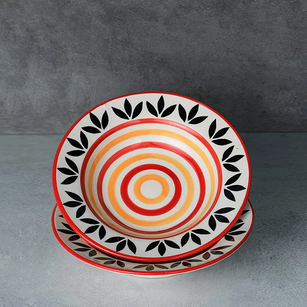 Red & Yellow Painted Pasta Plates Set Of 2