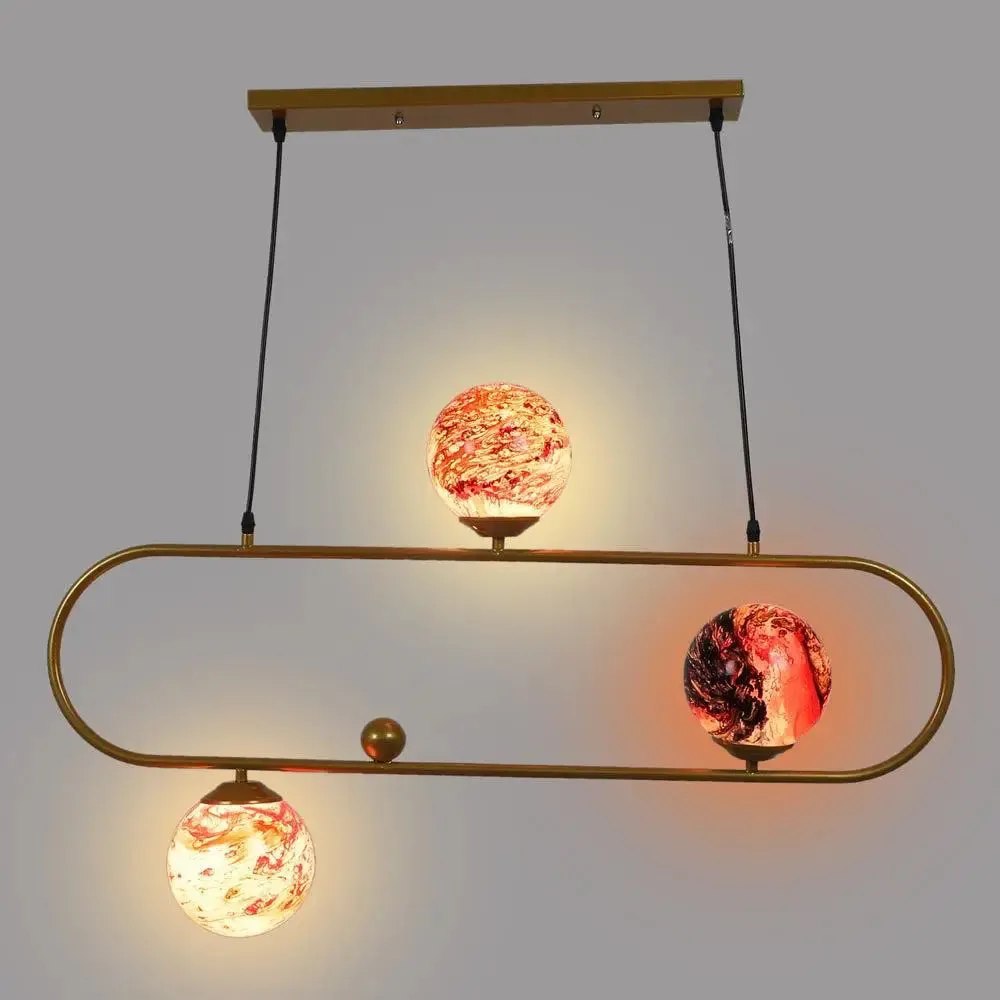 Red & Yellow Splashed Globe Long Capsular Hanging Light