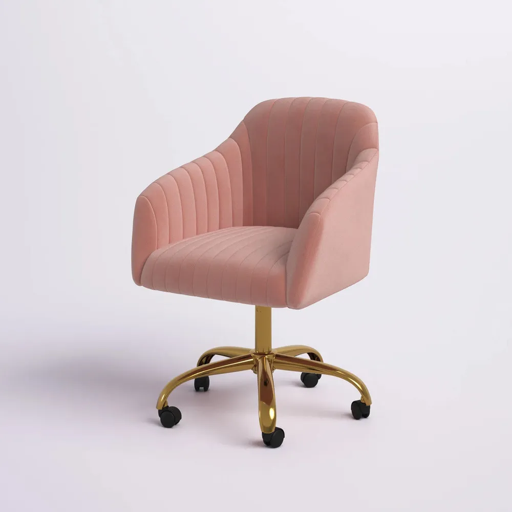 Refined Baby Pink Tufted Velvet Armchair With Golden Legs Single Piece