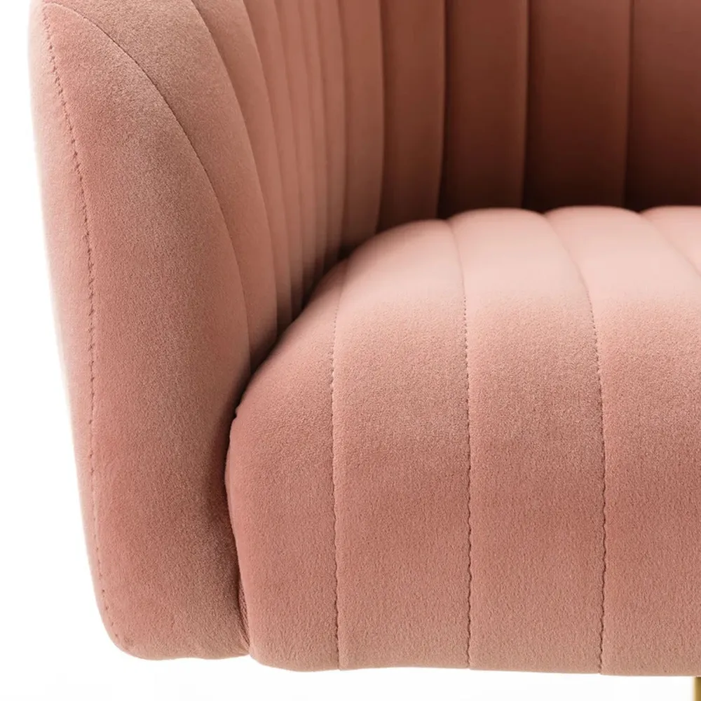 Refined Baby Pink Tufted Velvet Armchair With Golden Legs Single Piece