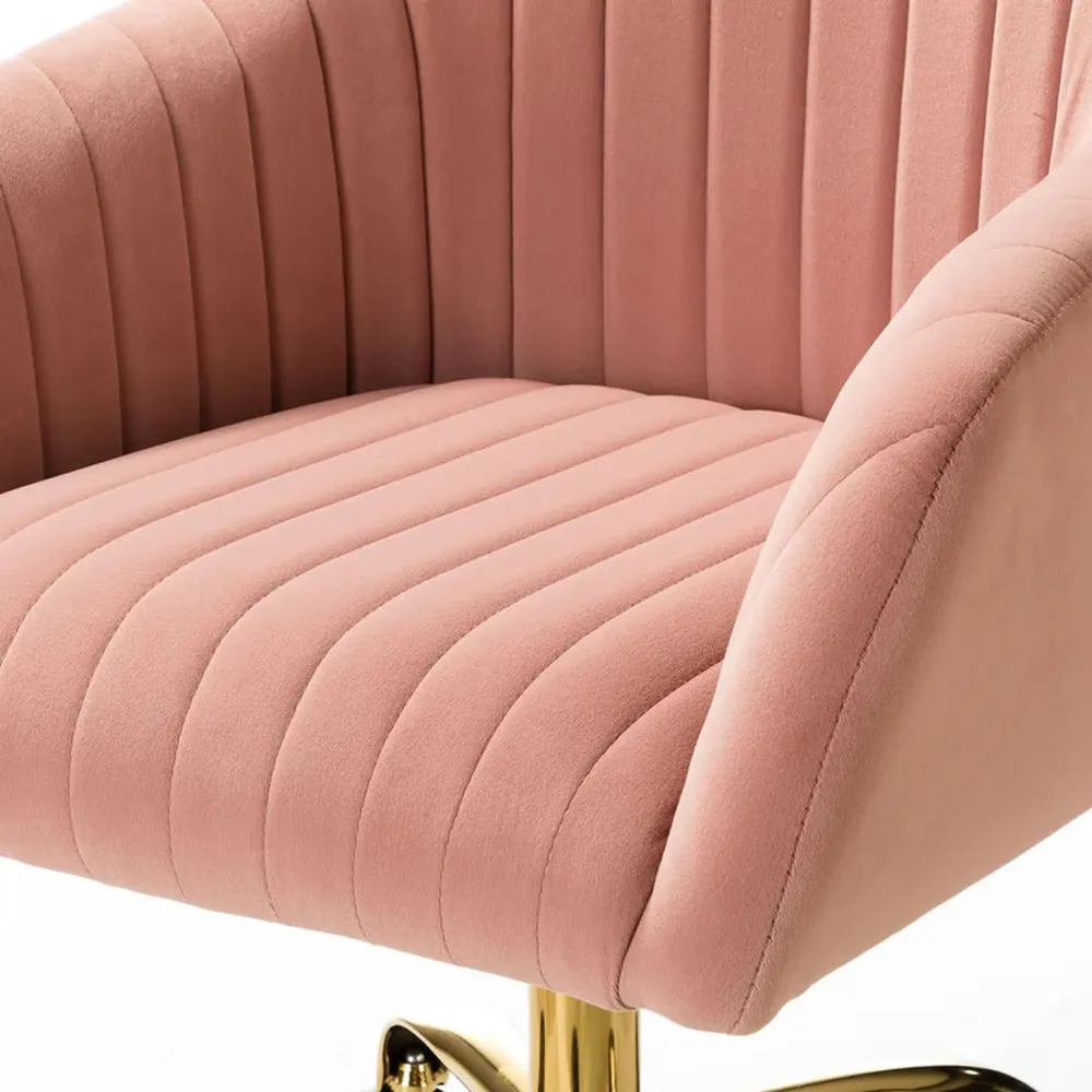 Refined Baby Pink Tufted Velvet Armchair With Golden Legs Single Piece
