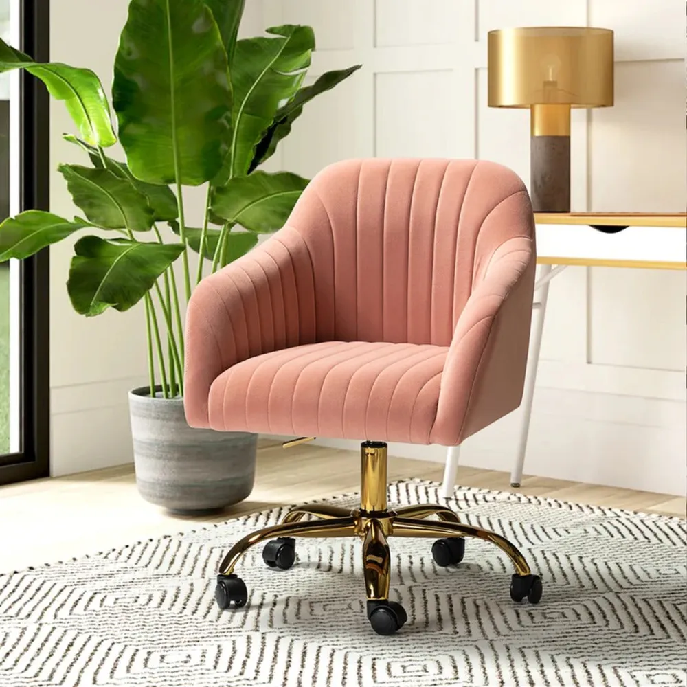Refined Baby Pink Tufted Velvet Armchair With Golden Legs Single Piece