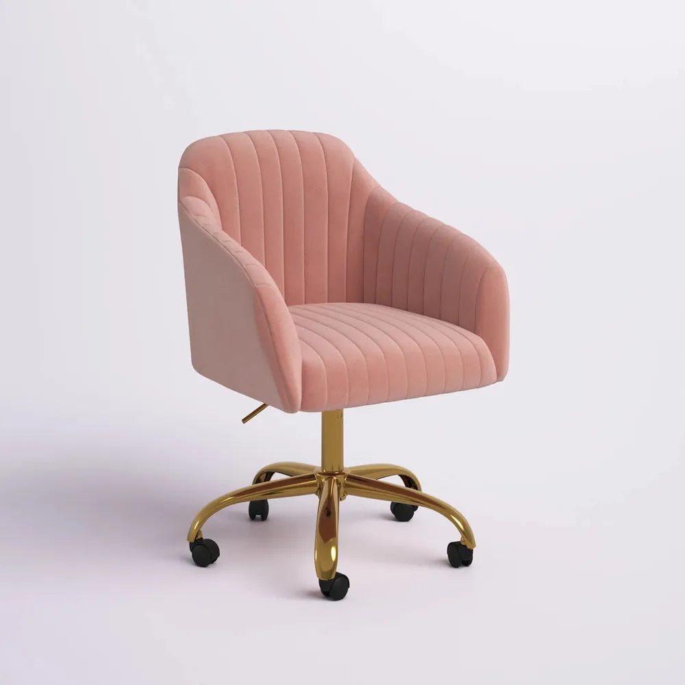 Refined Baby Pink Tufted Velvet Armchair With Golden Legs Single Piece