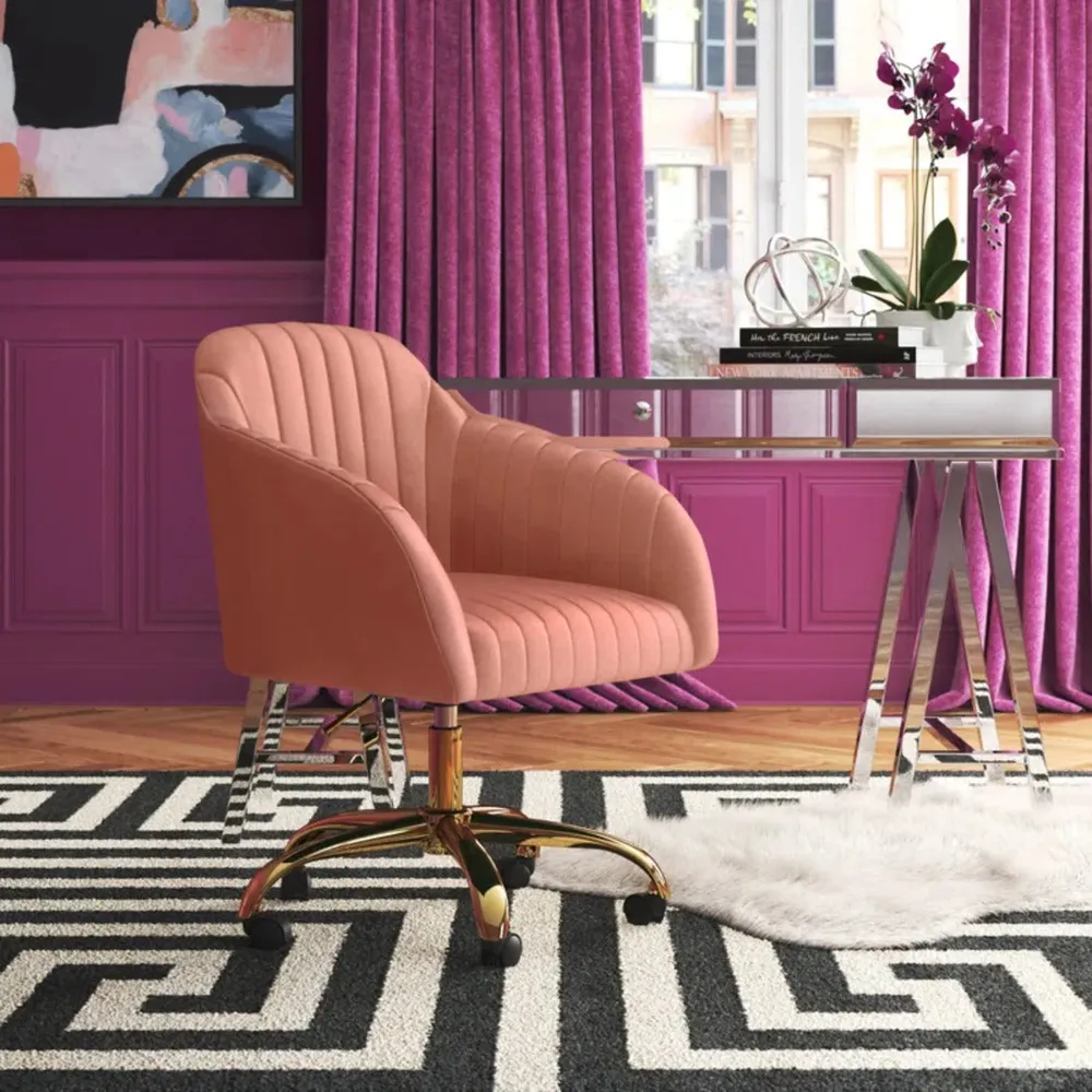 Refined Baby Pink Tufted Velvet Armchair With Golden Legs Single Piece
