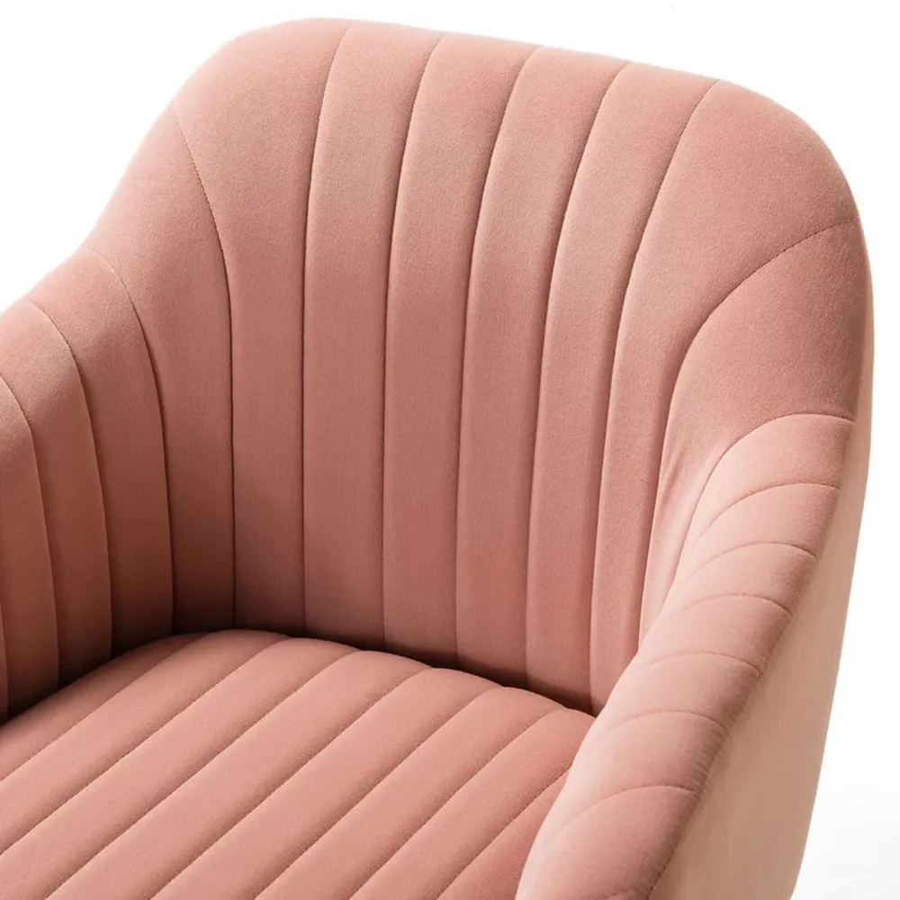 Refined Baby Pink Tufted Velvet Armchair With Golden Legs Single Piece
