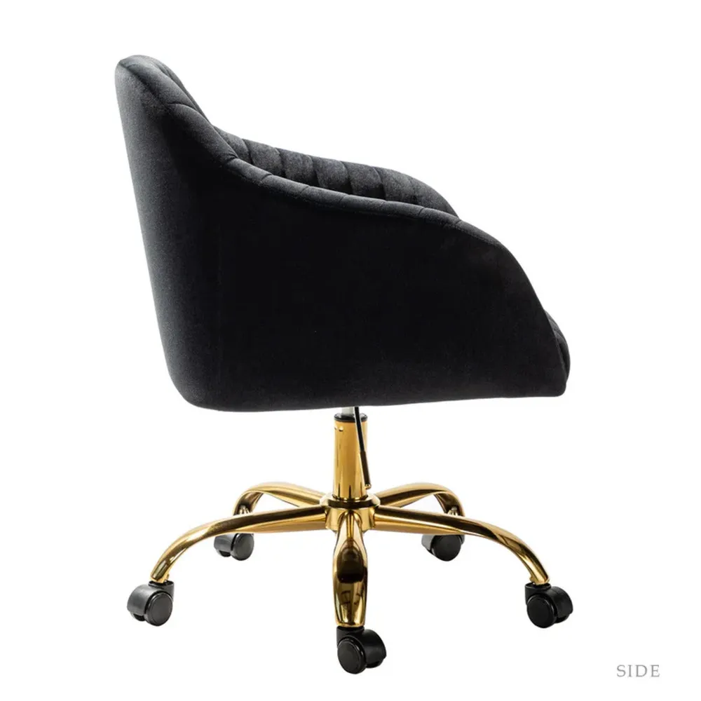 Refined Black Tufted Velvet Armchair With Golden Legs Single Piece