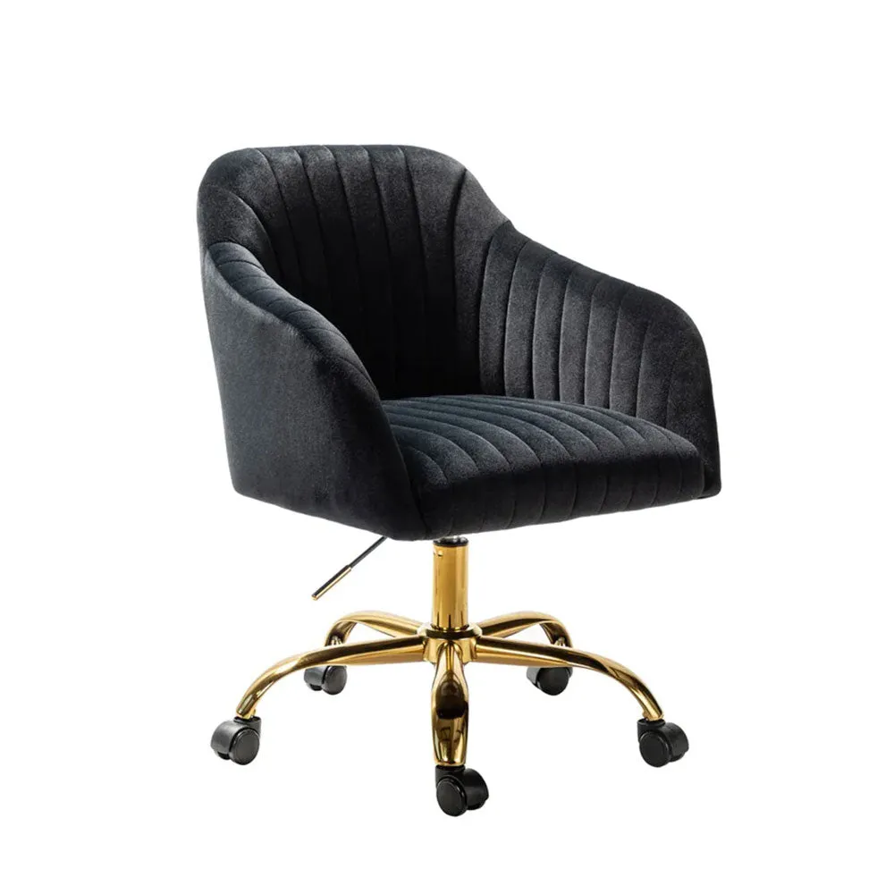 Refined Black Tufted Velvet Armchair With Golden Legs Single Piece