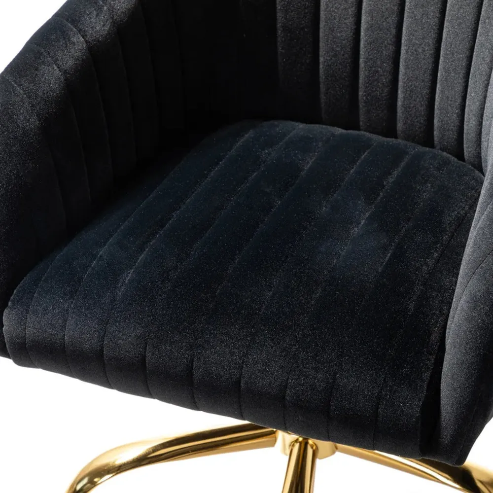 Refined Black Tufted Velvet Armchair With Golden Legs Single Piece