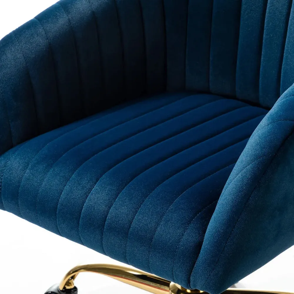 Refined Navy Blue Tufted Velvet Armchair With Golden Legs Single Piece