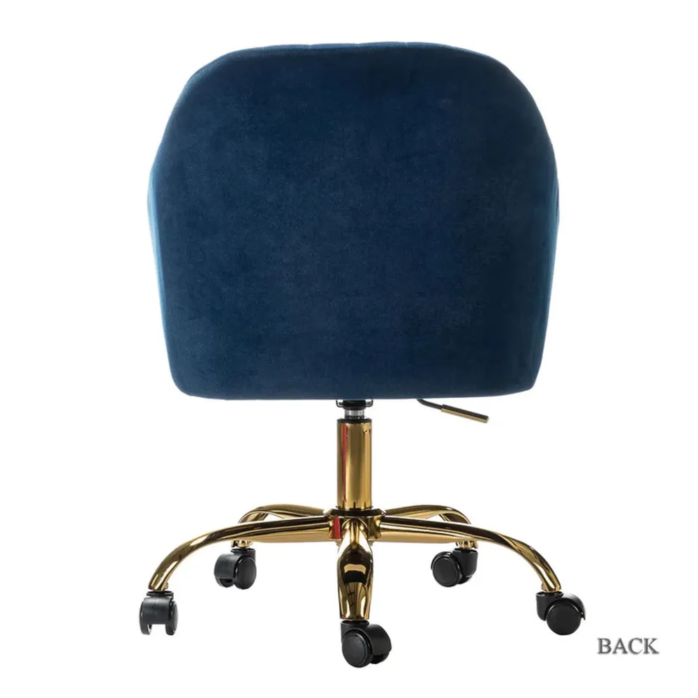 Refined Navy Blue Tufted Velvet Armchair With Golden Legs Single Piece