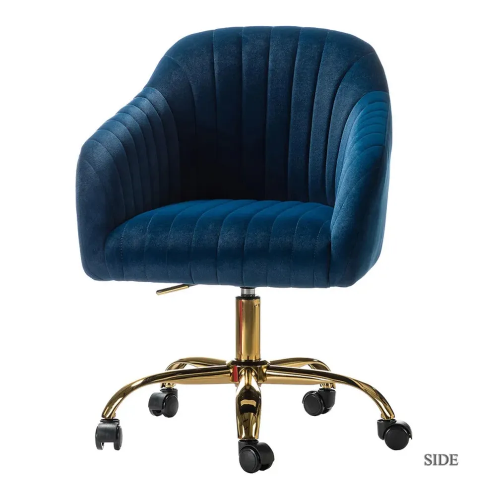 Refined Navy Blue Tufted Velvet Armchair With Golden Legs Single Piece
