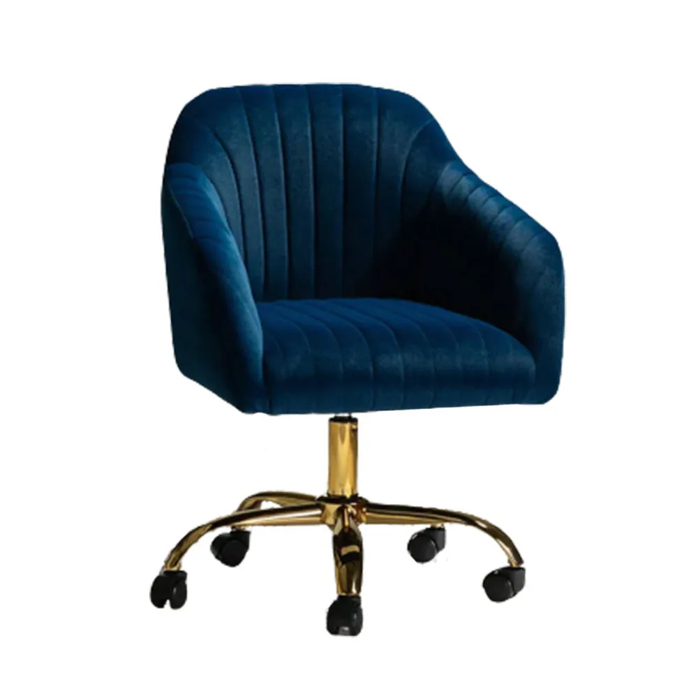 Refined Navy Blue Tufted Velvet Armchair With Golden Legs Single Piece
