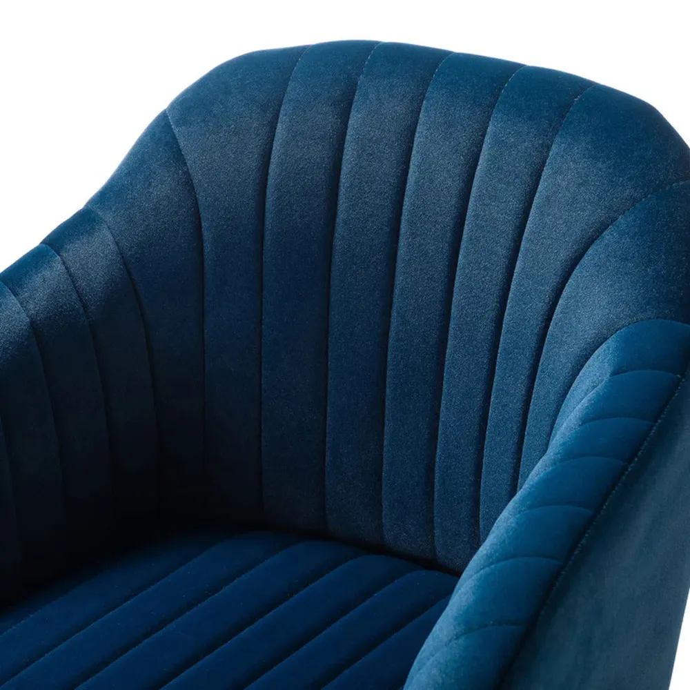 Refined Navy Blue Tufted Velvet Armchair With Golden Legs Single Piece