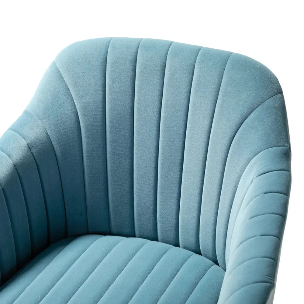 Refined Sky Blue Tufted Velvet Armchair With Golden Legs Single Piece