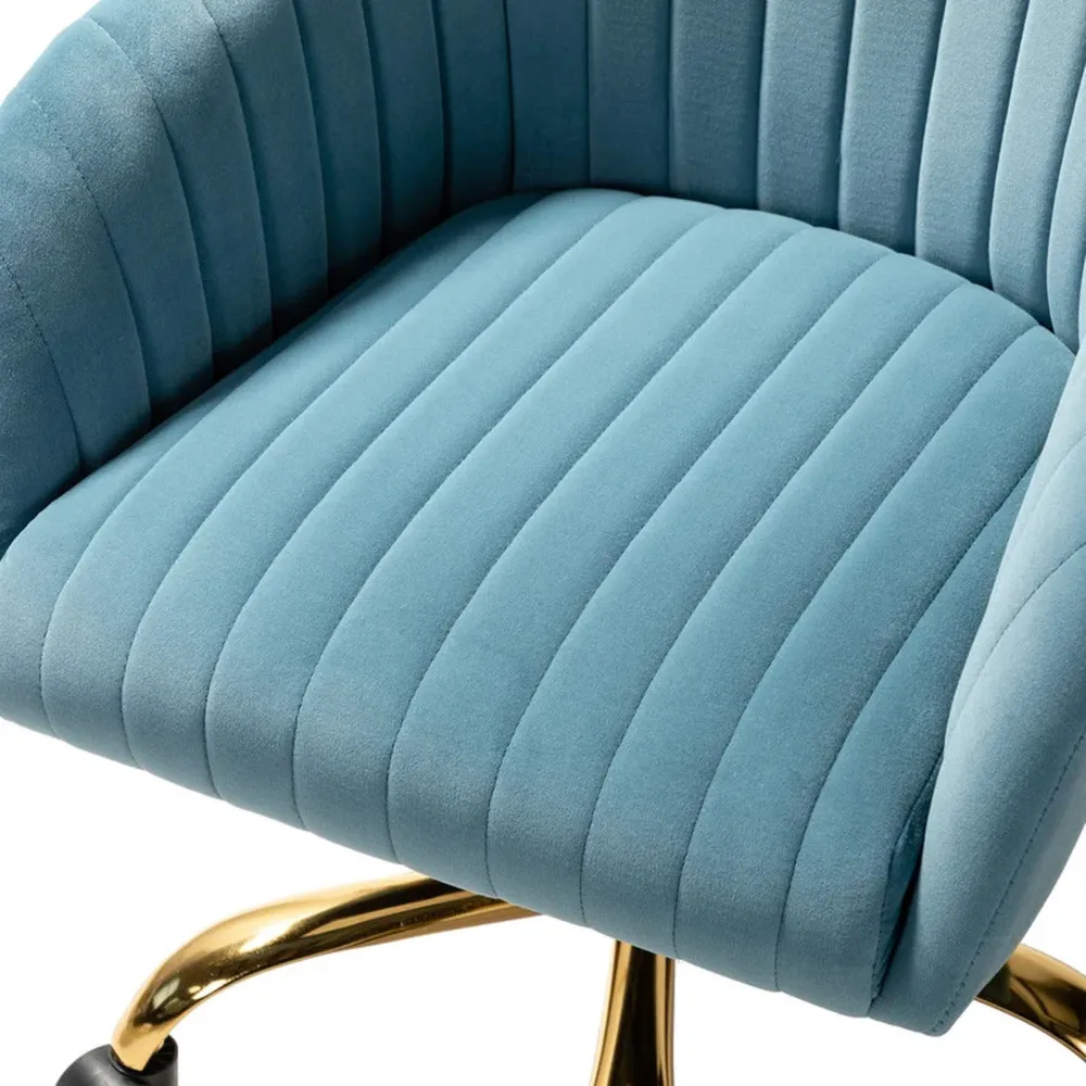 Refined Sky Blue Tufted Velvet Armchair With Golden Legs Single Piece