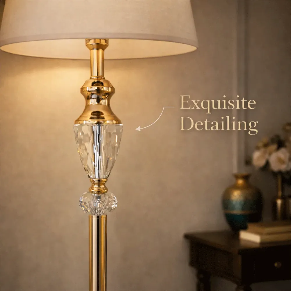 WallMantra Regal Crystal Brass Floor Lamp – Premium Luxury Standing Light for Living Room & Bedroom 