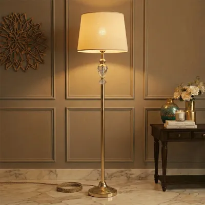 WallMantra Regal Crystal Brass Floor Lamp – Premium Luxury Standing Light for Living Room & Bedroom