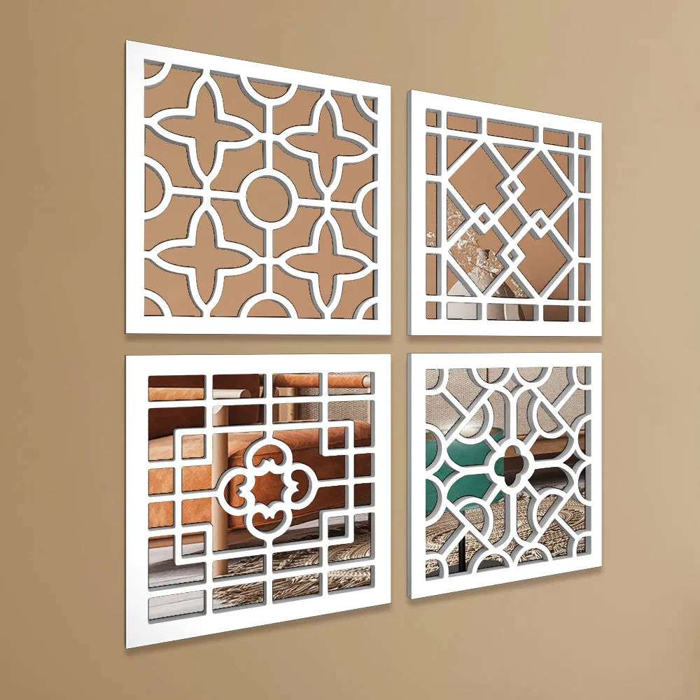 Regal Wooden Mirror Wall Art- Set of 4