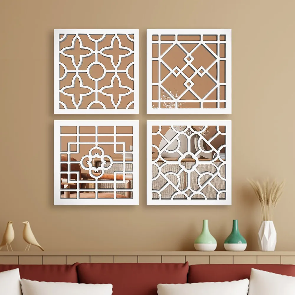 Regal Wooden Mirror Wall Art- Set of 4