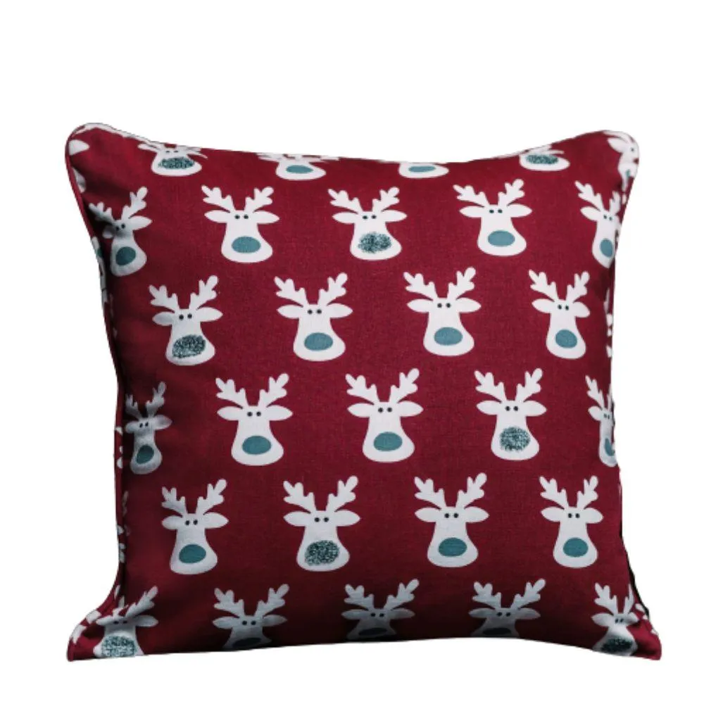 Reindeer Maroon Cushion Cover