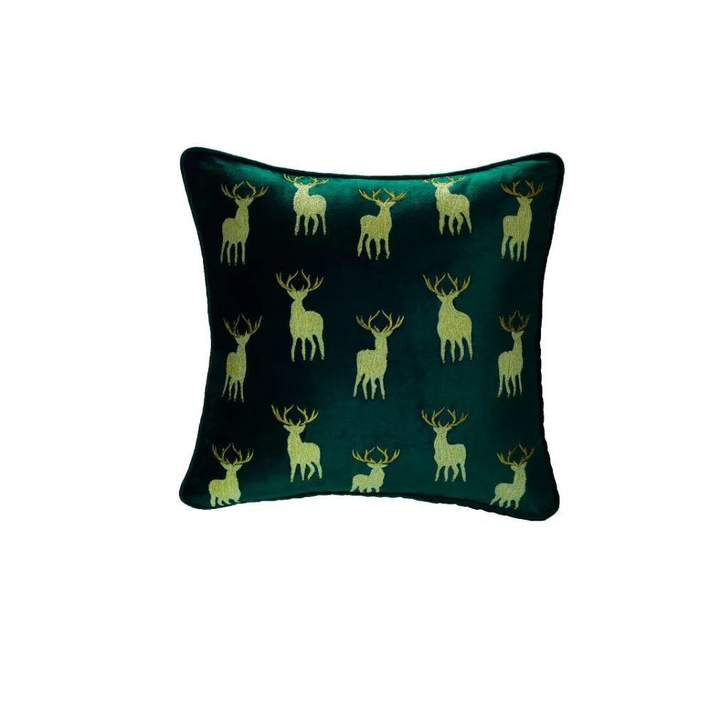 Reindeer Velvet Pillow Cover with Beautiful Embroidery
