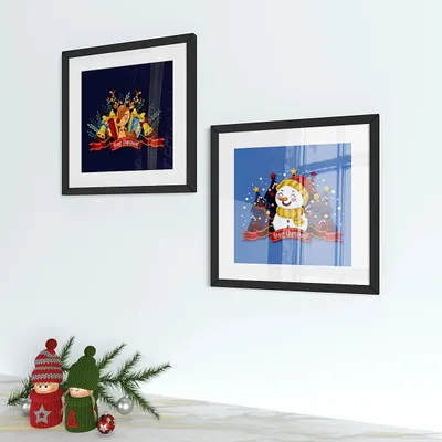 Reindeer With Santa Claus wall framed Set of 2 / Break Resistant Clear Acrylic Glass / 61 cm x 30 cm