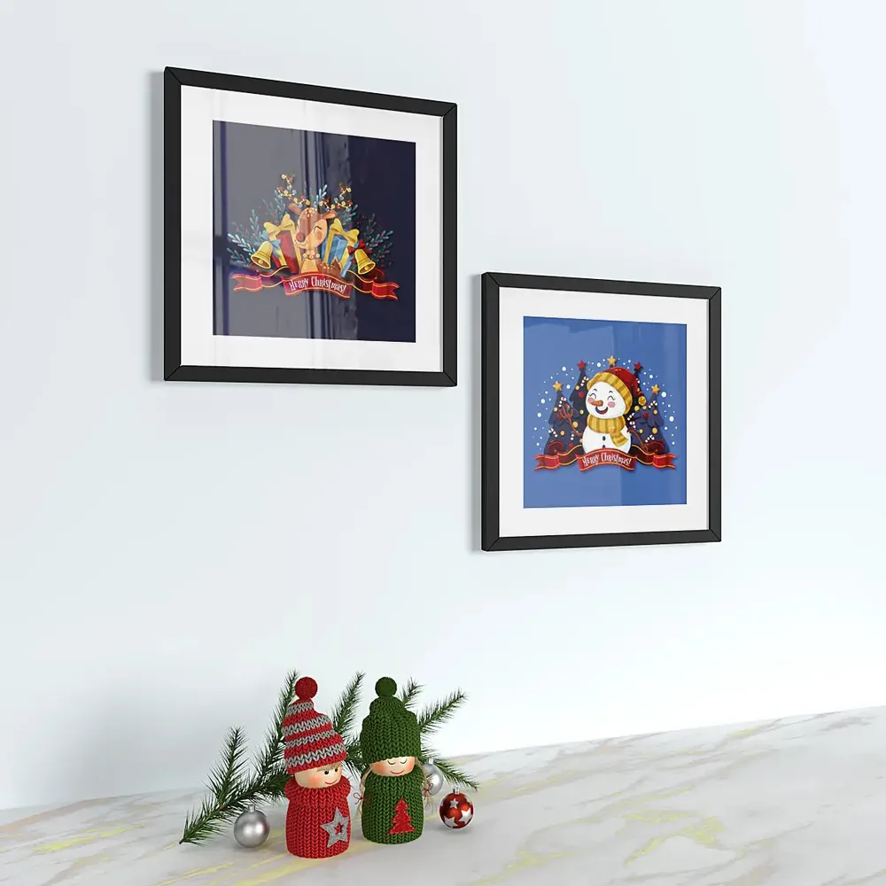 Reindeer With Santa Claus wall framed Set of 2 / Break Resistant Clear Acrylic Glass / 61 cm x 30 cm