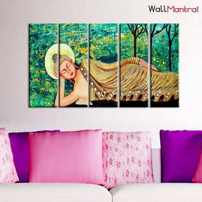 Resting Buddha Canvas 5 Pieces Wall Painting Framed on Wood