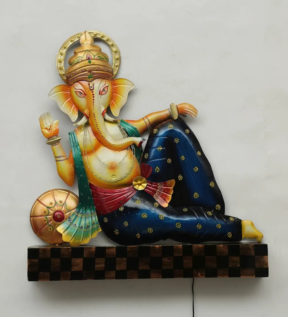 Resting Ganesha Royal LED Metal Wall Art