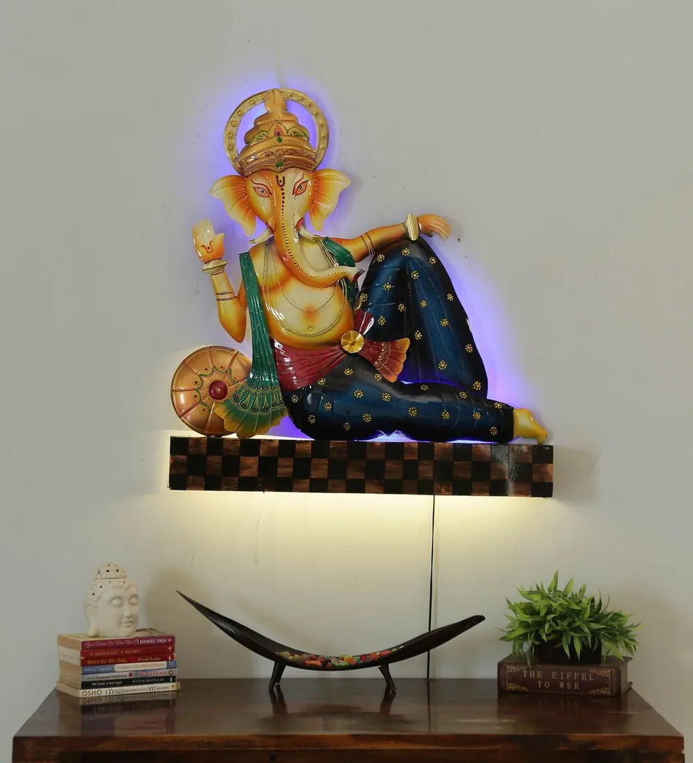 Resting Ganesha Royal LED Metal Wall Art