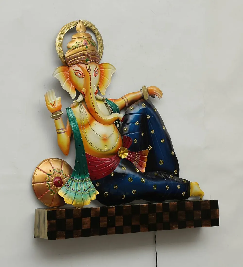 Resting Ganesha Royal LED Metal Wall Art