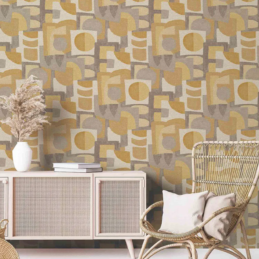 Retro Geometric Textured Premium Wallpaper- The Modernist Collection green
