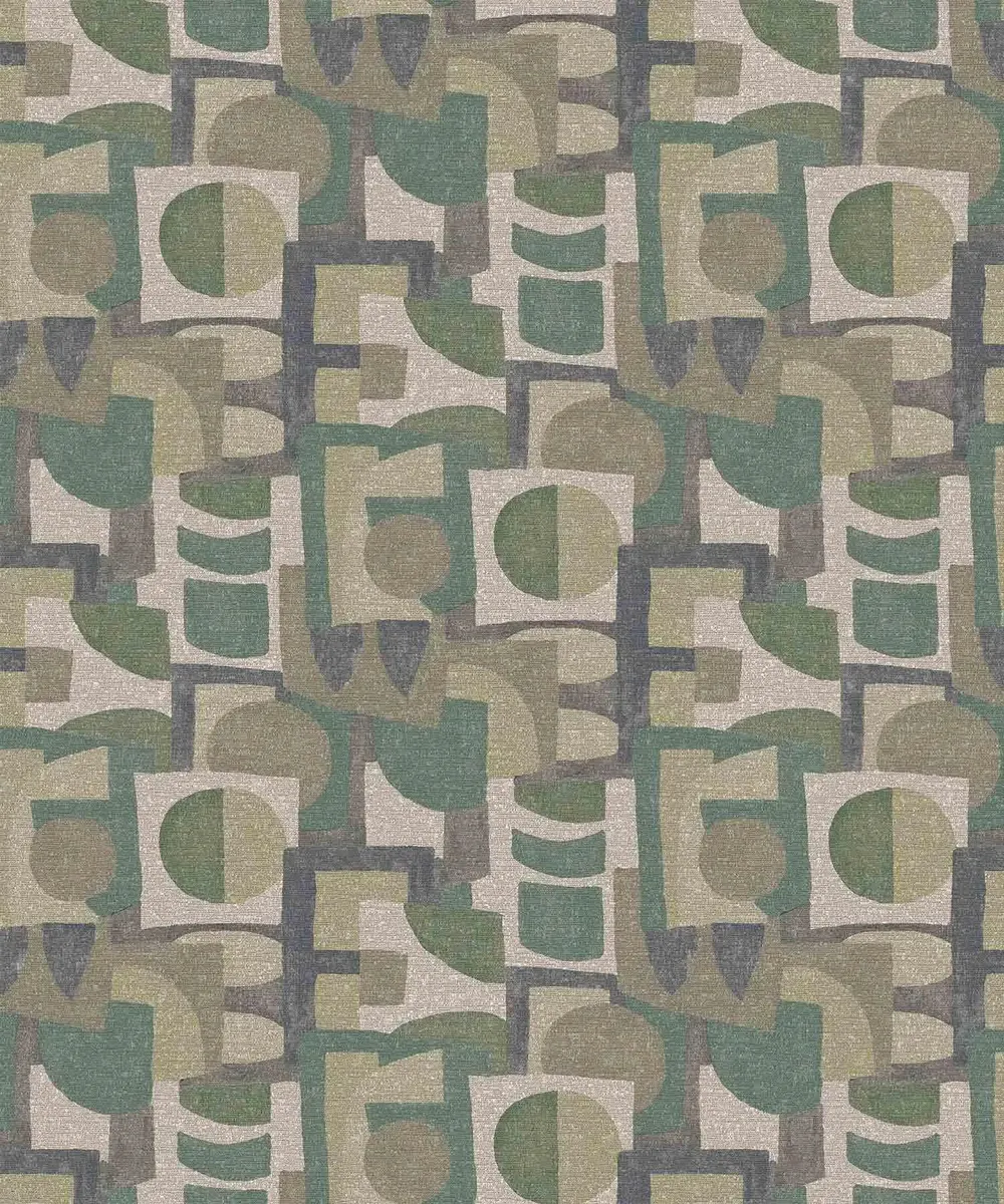 Retro Geometric Textured Premium Wallpaper- The Modernist Collection green