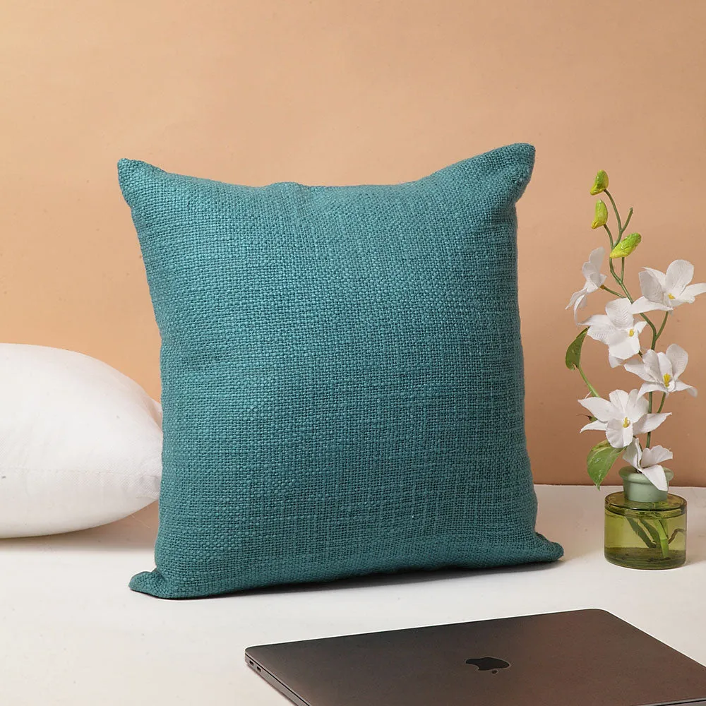Retro Peacock Blue Plush 100% Cotton Cushion Cover Pack of 1