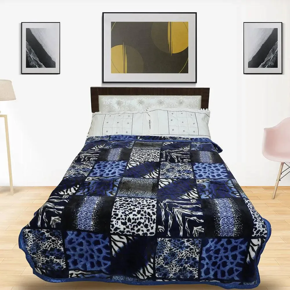 Rian Animal Print Blue Single Mink Blanket