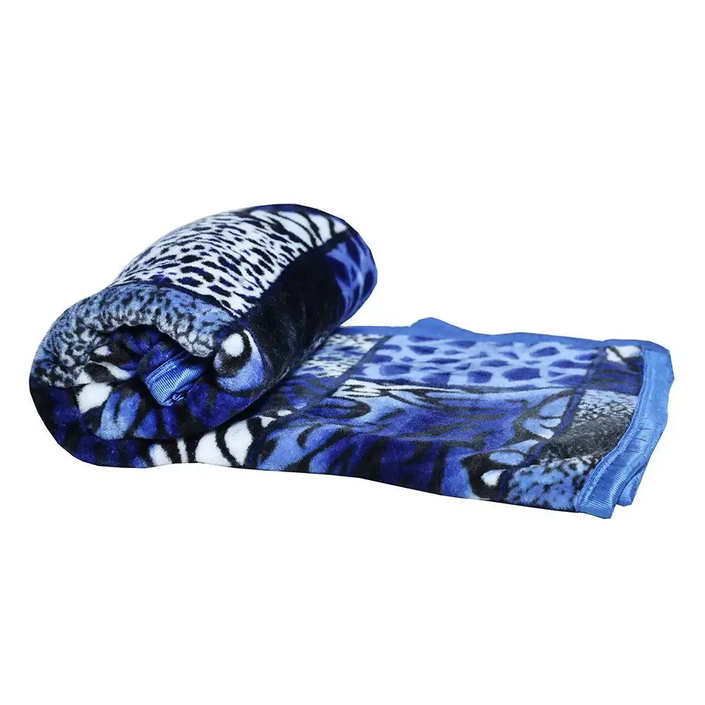 Rian Animal Print Blue Single Mink Blanket