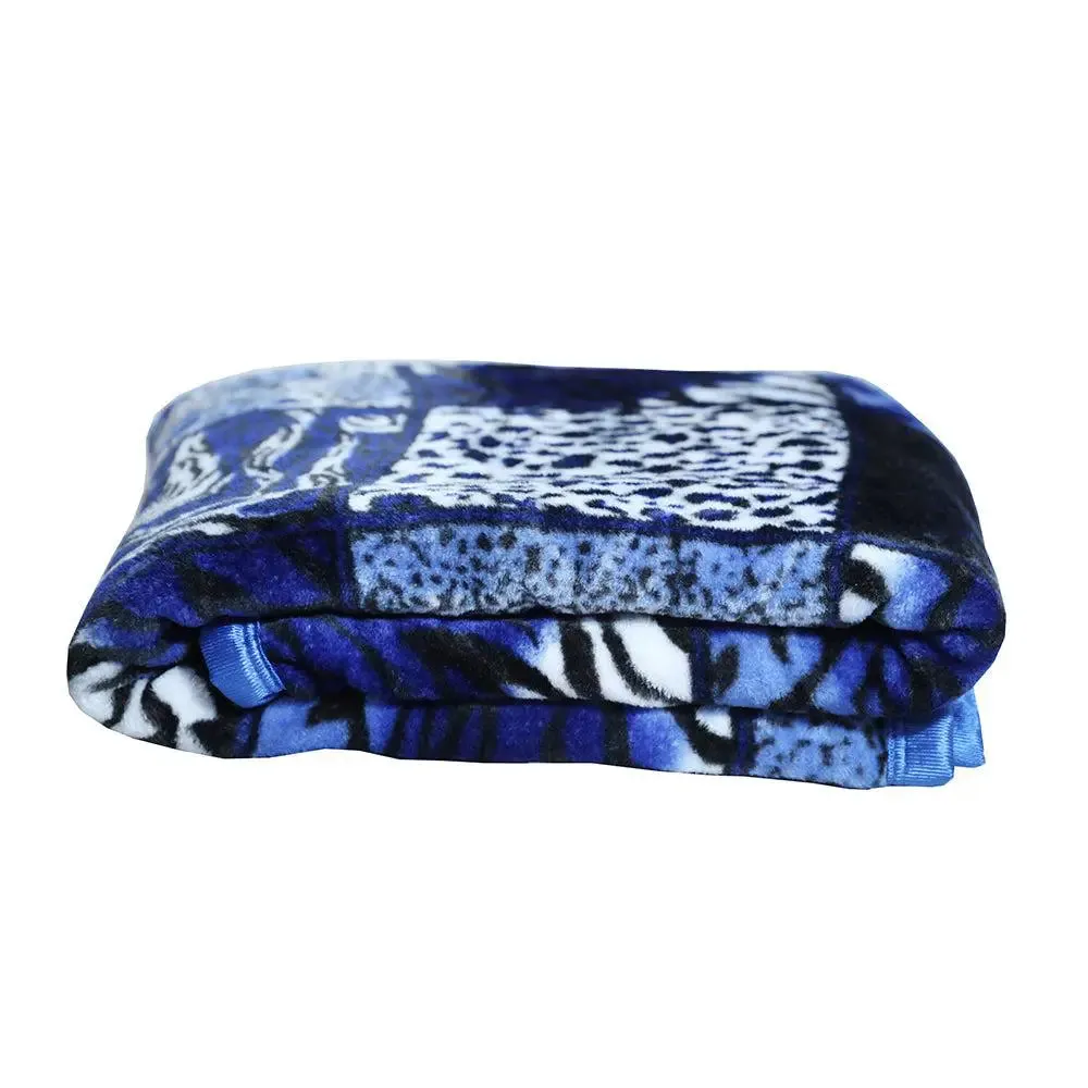 Rian Animal Print Blue Single Mink Blanket