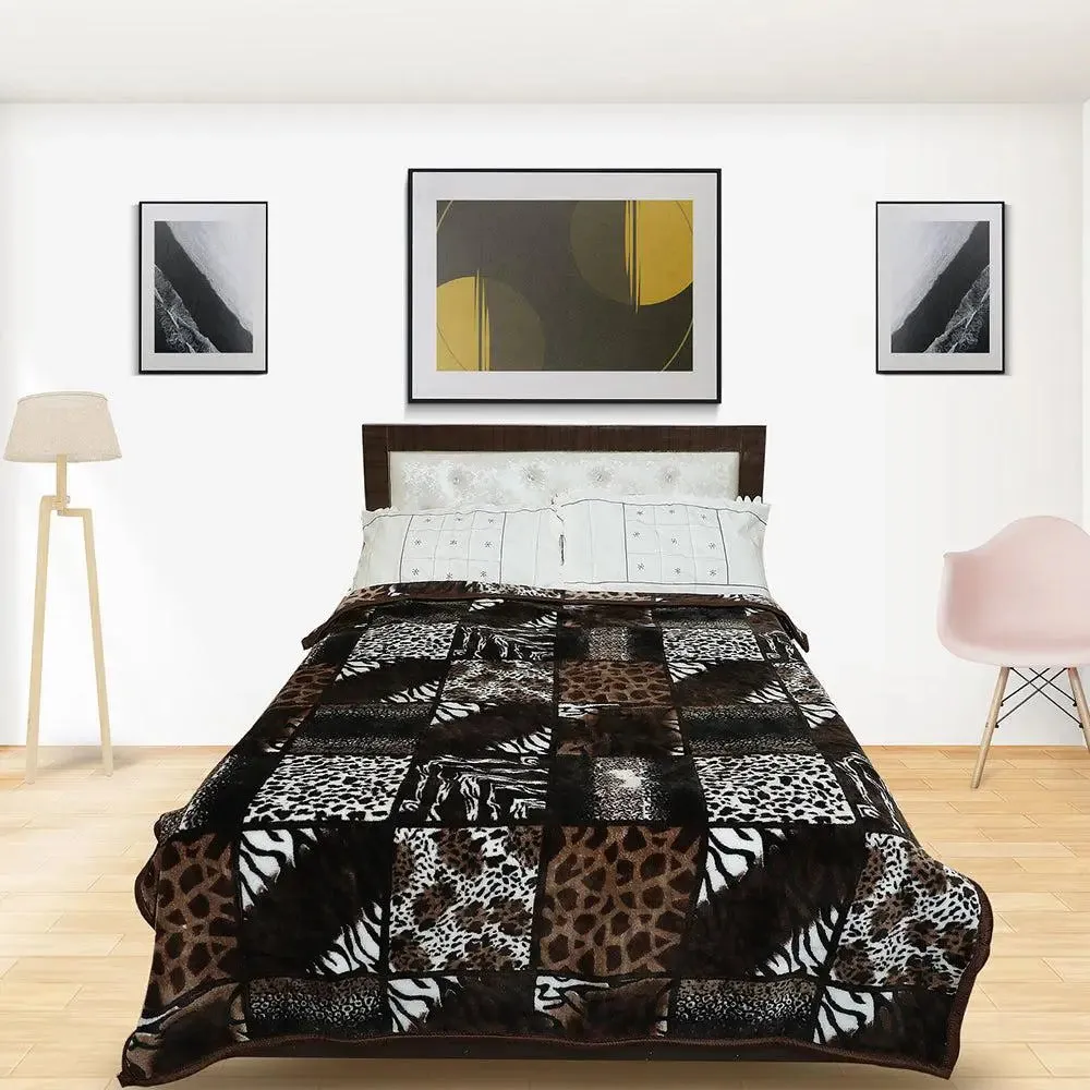Rian Animal Print Coffee Single Mink Blanket