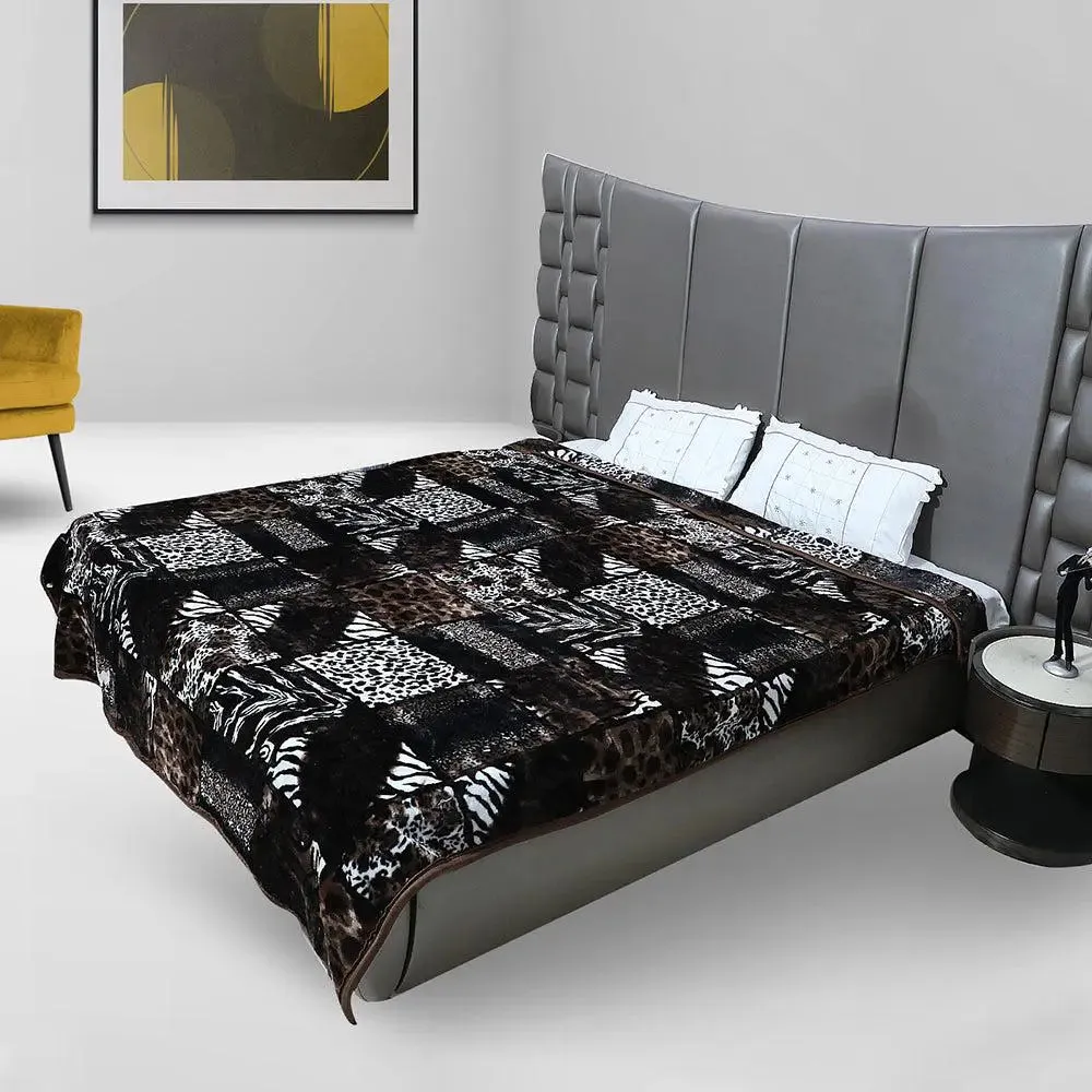 Rian Animal Print Dark Chocolate Double Mink Blanket