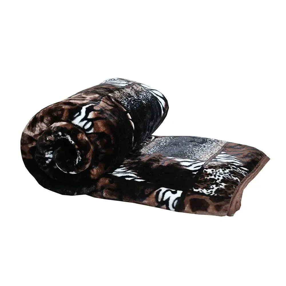 Rian Animal Print Dark Chocolate Double Mink Blanket