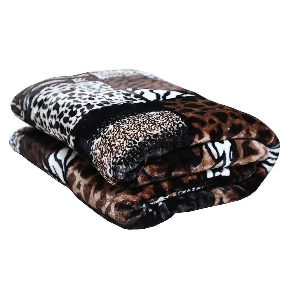 Rian Animal Print Dark Chocolate Double Mink Blanket