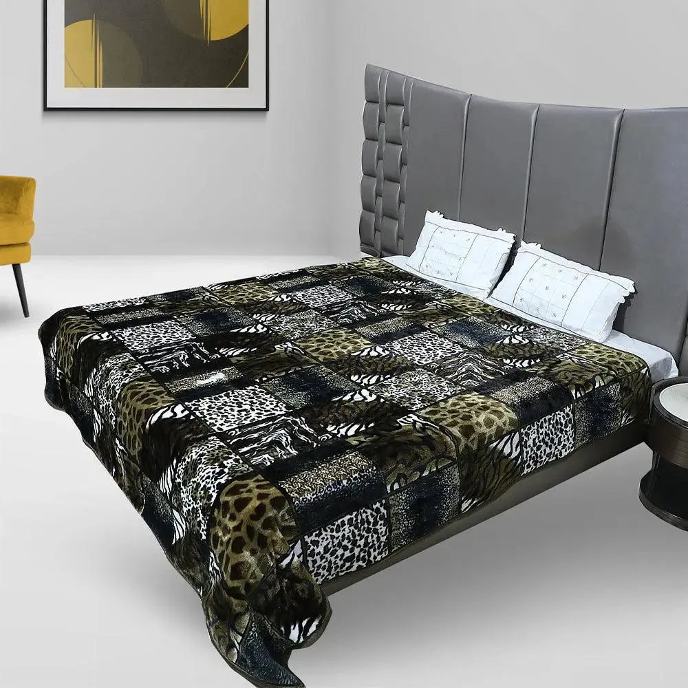 Rian Animal Print Green Double Mink Blanket