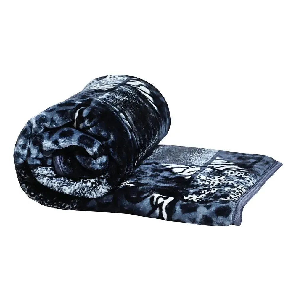 Rian Animal Print Grey Double Mink Blanket