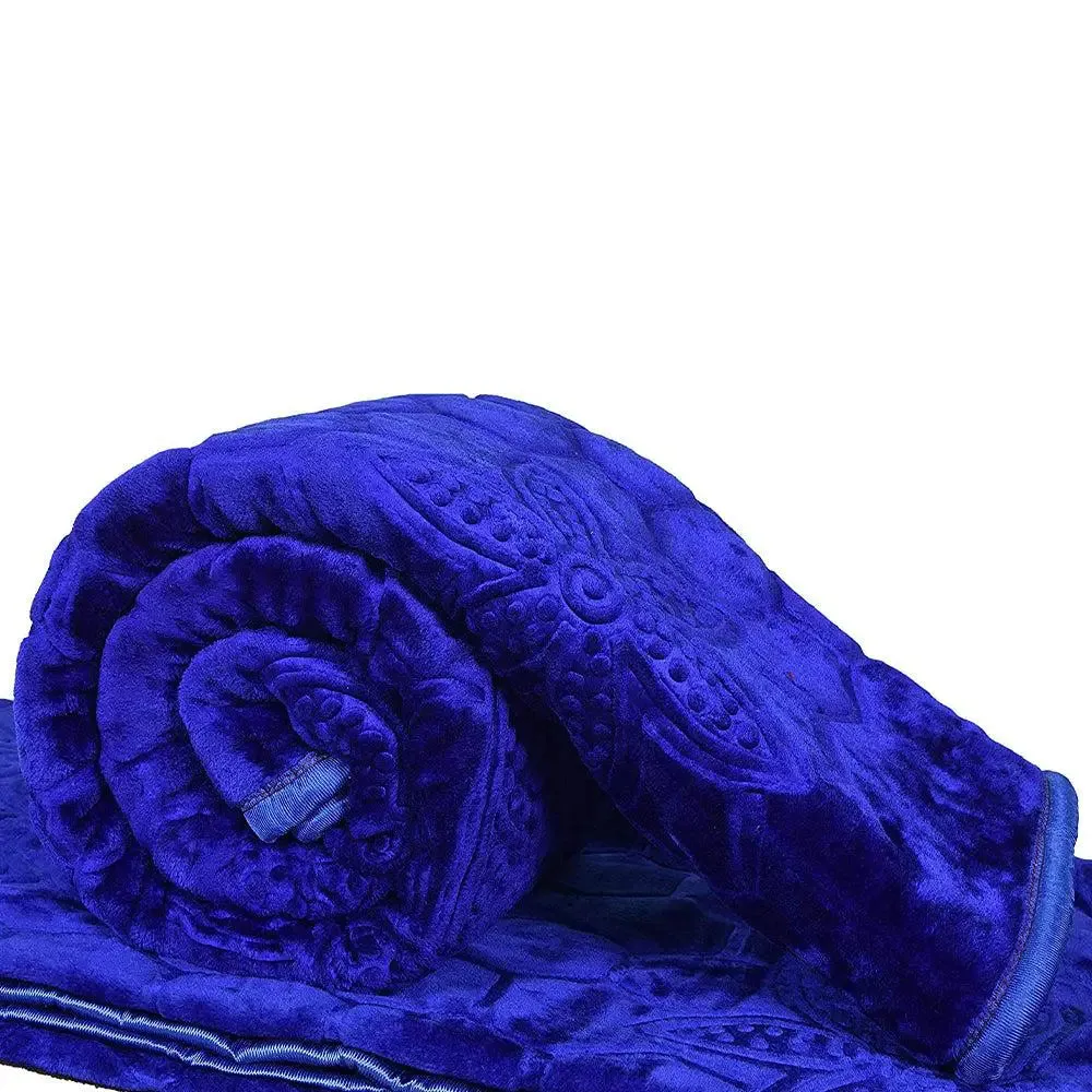 Rian Blue Floral Designer Double Mink Blanket
