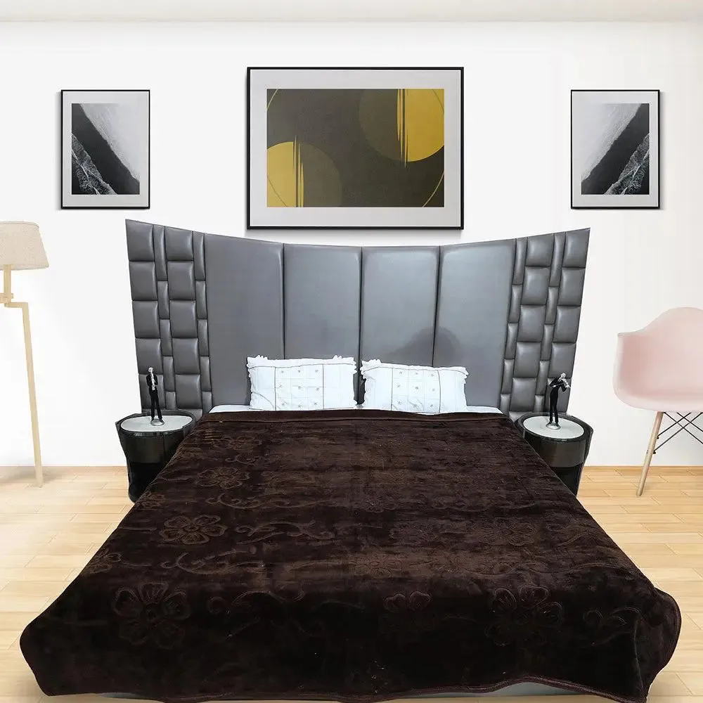 Rian Chocolate Floral Designer Double Mink Blanket
